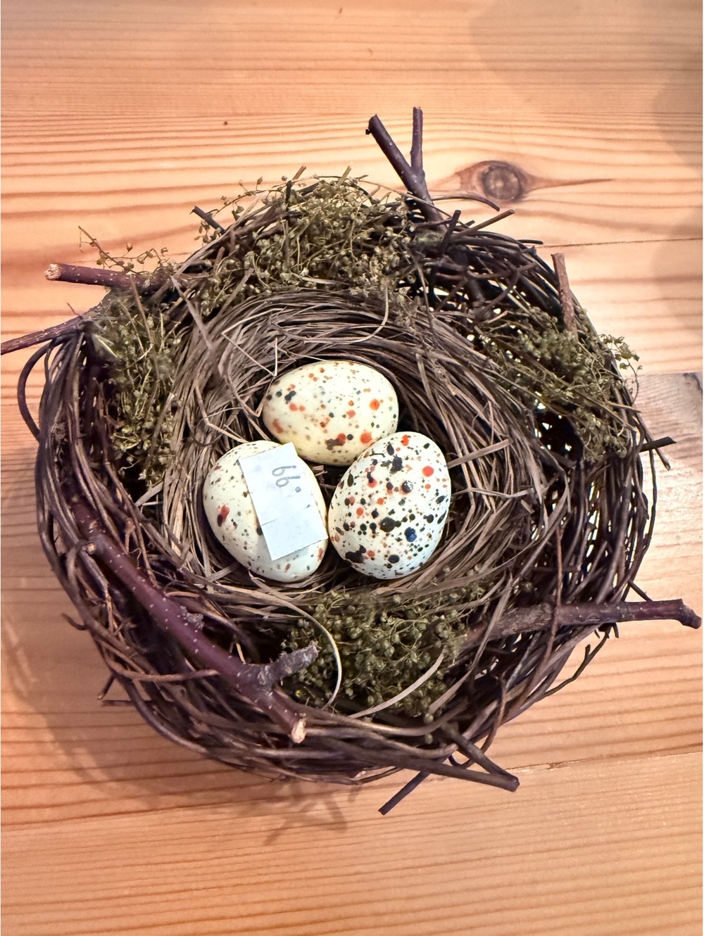 Handcrafted Decorative Bird Nest with Speckled Eggs